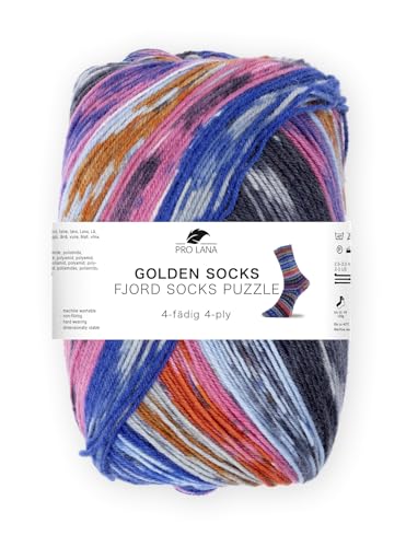 Pro Lana Fjord Socks Puzzle, 100 g/420 m, 4-fädige Sockenwolle aus 75% Schurwolle / 25% Polyamid, tolle Farben (85) von PRO LANA