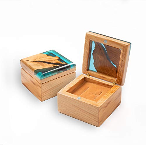 Hochzeits-Holzbox mit Epoxidharz-Ringhalter, Schmuck-Organizer, Ringträger-Box, Ringbox für Hochzeitszeremonie, Hochzeitsdekoration, Vintage-Dekor-Ringbox für Verlobung und von PRO&Family