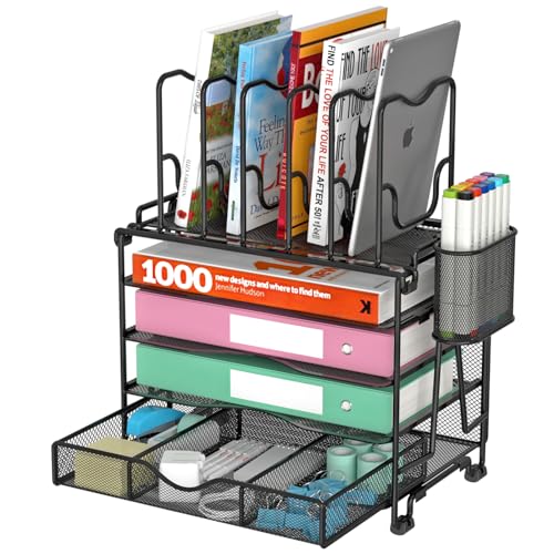 Proaustin Schreibtisch-Organizer mit Hängeregistraturhalter, Briefablage aus Papier mit Schublade und Stifthalter, Netz-Schreibtisch-Organizer und Aufbewahrung für Bürobedarf (schwarz) von PROAUSTIN