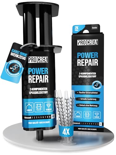 PROCREA® Epoxidkleber "Power Repair" [inkl. 4x Mischern] Extra starker & glasklarer Epoxidharz Kleber in praktischer Spritze - 2-Komponenten-Klebstoff für Kunststoff, Holz, Glas, Stein, Keramik von PROCREA