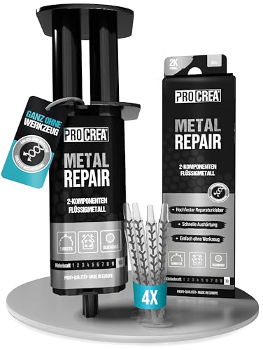 PROCREA® Flüssigmetall "Metal Repair" [inkl. 4x Mischern] Extra starker & hitzbeständiger Metallkleber in praktischer Spritze - 2-Komponenten-Klebstoff und Spachtelmasse für Metall - Profi-Qualität von PROCREA