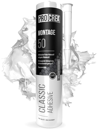 PROCREA® Montagekleber "Montage 50" [Haftstarker Baukleber bis 35 kg/qm] Extra starker Kleber für Styropor, Akustikpaneele, Sockelleisten, Holz, Stein, Fliesen uvm. - weiß & überstreichbar von PROCREA