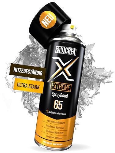 PROCREA® Premium Sprühkleber "X65 Extreme" [Hitzebeständig bis 110°] Extra starker & schneller Industriekleber für Dachhimmel, Stoff, Schaumstoff uvm. - Kein Durchschlagen - Wasserfest von PROCREA