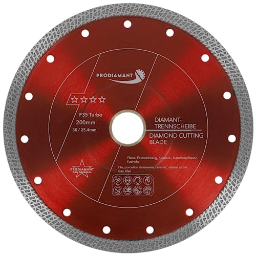 PRODIAMANT Diamant Fliesenscheibe F35 200mm x Bohrung 30mm mit Ring 25,4 für Fliese Feinsteinzeug Keramik und Naturstein für Fliesenschneidmaschinen und Steintrennmaschinen PRODIAMANT Diamant Fliesenscheibe F35 200mm x Bohrung 30mm mit Ring 25,4 für Fliese Feinsteinzeug Keramik und Naturstein für Fliesenschneidmaschinen und Steintrennmaschinen von PRODIAMANT