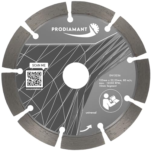 PRODIAMANT Diamant Trennscheibe 125 x 22,2 mm 10mm Profi universal Segment Beton, Stein, Pflaster, Ziegel für Winkelschleifer von PRODIAMANT