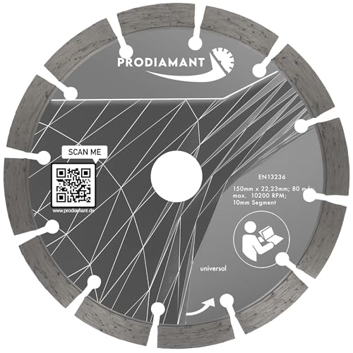 PRODIAMANT Diamant Trennscheibe 150mm x 22,2 mm 10mm Profi universal Segment Beton, Stein, Ziegel, universal von PRODIAMANT