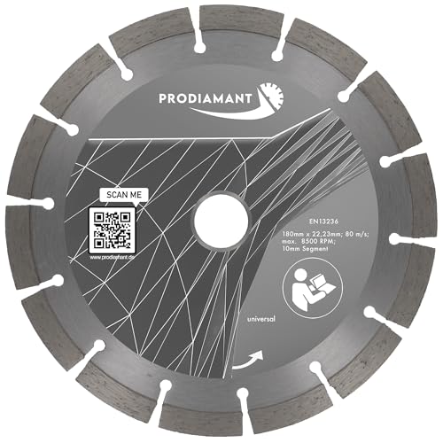 PRODIAMANT Diamant Trennscheibe 180 x 22,2 mm 10mm Profi Diamant Segment für Beton, Stein, Ziegel, universal von PRODIAMANT