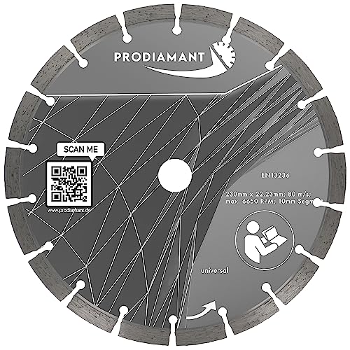 PRODIAMANT Diamant Trennscheibe 230 x 22,2 mm 10mm Segmentiert universal Bindung für Beton, Stein, Ziegel und weitere Baustoffe PRODIAMANT Diamant Trennscheibe 230 x 22,2 mm 10mm Segmentiert universal Bindung für Beton, Stein, Ziegel und weitere Baustoffe von PRODIAMANT