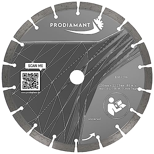 PRODIAMANT Diamant Trennscheibe 230 x 22,2 mm 10mm Segmentiert universal Bindung für Beton, Stein, Ziegel und weitere Baustoffe von PRODIAMANT