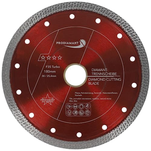 PRODIAMANT Diamanttrennscheibe Fliese Feinsteinzeug 180mm x 30 mit Ring 25,4 mm Fliesenscheibe für Tischmaschinen Wassersäge und elektrische Fliesenschneider PRODIAMANT Diamanttrennscheibe Fliese Feinsteinzeug 180mm x 30 mit Ring 25,4 mm Fliesenscheibe für Tischmaschinen Wassersäge und elektrische Fliesenschneider von PRODIAMANT