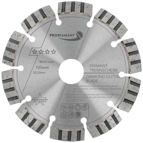 PRODIAMANT Laser Diamanttrennscheibe 125mm x 22,23 Beton Stahlbeton Stein und Ziegel Diamant Turbo-Segmente lasergeschweißt … PRODIAMANT Laser Diamanttrennscheibe 125mm x 22,23 Beton Stahlbeton Stein und Ziegel Diamant Turbo-Segmente lasergeschweißt … von PRODIAMANT