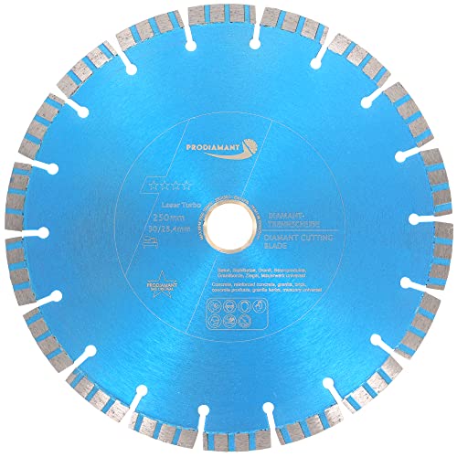 PRODIAMANT Laser Diamanttrennscheibe 250mm x 30 mit Ring 25,4mm Beton Stahlbeton Stein und Ziegel Diamant Turbo-Segmente lasergeschweißt von PRODIAMANT