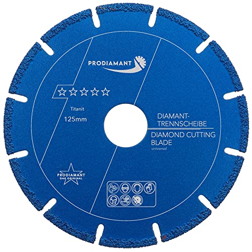 PRODIAMANT Metall Multicut Trennscheibe Titanit 125 mm x 22,2 mm für Winkelschleifer trennt Metall, Alu, Stein, Beton, Kunstoff, Verbundstoffe Mischbauweisen bei sehr geringem Verschleiß PRODIAMANT Metall Multicut Trennscheibe Titanit 125 mm x 22,2 mm für Winkelschleifer trennt Metall, Alu, Stein, Beton, Kunstoff, Verbundstoffe Mischbauweisen bei sehr geringem Verschleiß von PRODIAMANT