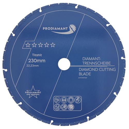 PRODIAMANT Metall Multicut Trennscheibe Titanit 230 mm x 22,2 mm für Winkelschleifer trennt Metall, Alu, Stein, Beton, Kunstoff, Verbundstoffe Mischbauweisen bei sehr geringem Verschleiß PRODIAMANT Metall Multicut Trennscheibe Titanit 230 mm x 22,2 mm für Winkelschleifer trennt Metall, Alu, Stein, Beton, Kunstoff, Verbundstoffe Mischbauweisen bei sehr geringem Verschleiß von PRODIAMANT