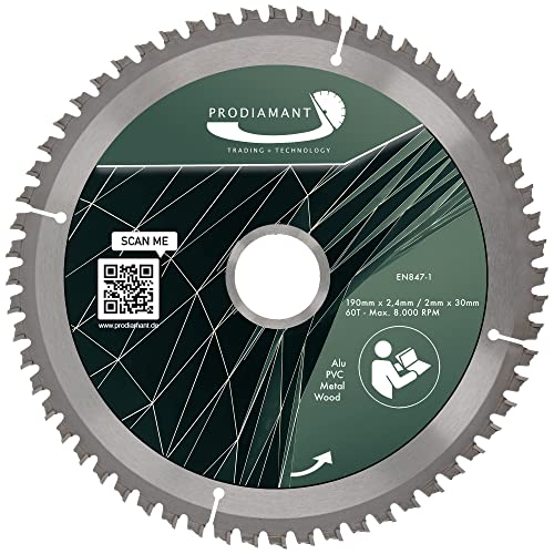 PRODIAMANT Sägeblatt 190mm x 30mm für Holz, Metall & Alu - kompatibel mit Tauchsäge, Kappsäge & Handkreissäge - Multi Kreissägeblatt 190 mm mit hochwertigen Hartmetall Zähnen PRODIAMANT Sägeblatt 190mm x 30mm für Holz, Metall & Alu - kompatibel mit Tauchsäge, Kappsäge & Handkreissäge - Multi Kreissägeblatt 190 mm mit hochwertigen Hartmetall Zähnen von PRODIAMANT
