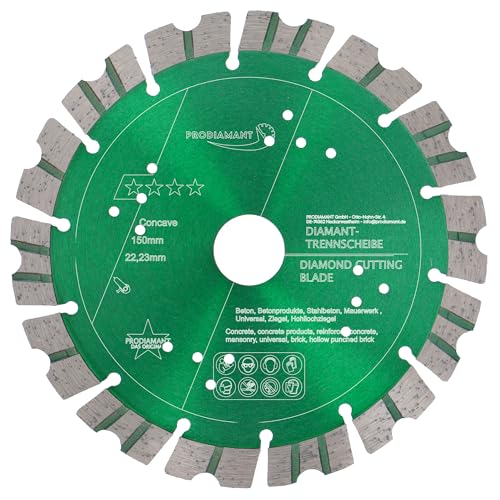 PRODIAMANT Premium Diamant Trennscheibe Concave Turbo 150mm x 22,2mm für Stein Beton Trockenschnitt Diamantscheibe PRODIAMANT Premium Diamant Trennscheibe Concave Turbo 150mm x 22,2mm für Stein Beton Trockenschnitt Diamantscheibe von PRODIAMANT