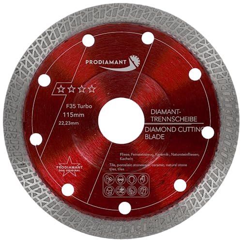 PRODIAMANT Premium Diamanttrennscheibe Fliese Feinsteinzeug 115 mm x 22,23 mm 115mm Fliesenscheibe für Winkelschleifer PRODIAMANT Premium Diamanttrennscheibe Fliese Feinsteinzeug 115 mm x 22,23 mm 115mm Fliesenscheibe für Winkelschleifer von PRODIAMANT
