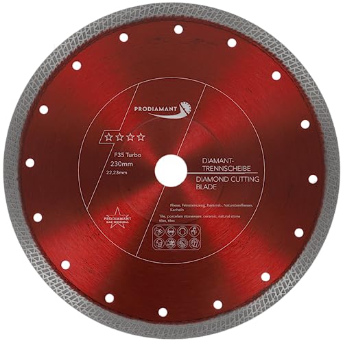 PRODIAMANT Premium Diamanttrennscheibe Fliese Feinsteinzeug 230 mm x 22,23 mm 230mm Fliesenscheibe für Winkelschleifer PRODIAMANT Premium Diamanttrennscheibe Fliese Feinsteinzeug 230 mm x 22,23 mm 230mm Fliesenscheibe für Winkelschleifer von PRODIAMANT