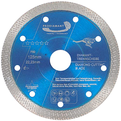 PRODIAMANT Profi Diamant Fliesenscheibe F50 125mm x 22,2mm Fliese Feinsteinzeug extra dünn für bis zu 20mm Plattenstärke PRODIAMANT Profi Diamant Fliesenscheibe F50 125mm x 22,2mm Fliese Feinsteinzeug extra dünn für bis zu 20mm Plattenstärke von PRODIAMANT