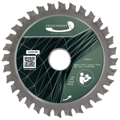PRODIAMANT Sägeblatt 85mm x 15mm für Holz, Metall & Alu - kompatibel mit Tauchsäge, Kappsäge & Kreissäge - Saegeblatt 85 mm mit hochwertigen Hartmetall Zähnen PRODIAMANT Sägeblatt 85mm x 15mm für Holz, Metall & Alu - kompatibel mit Tauchsäge, Kappsäge & Kreissäge - Saegeblatt 85 mm mit hochwertigen Hartmetall Zähnen von PRODIAMANT
