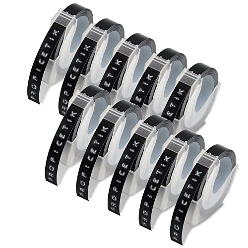 10x Ersatz für Dymo Prägeband Dymo Omega Etikettenband Prägeband 9mm 3D Prägegerät Band Vinyl Kunststoff für Dymo Omega Etikettenprägegerät Dymo Omega Junior Embosser von PROFICETIK