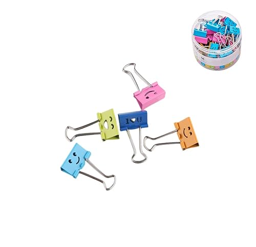Binder-Clips, 24 Stück, Metall-Klemmen, mit niedlichem Lächeln, farbige Büroklammern für Büro, Schule, Zuhause (32 mm) von PROMISE FLOURISH