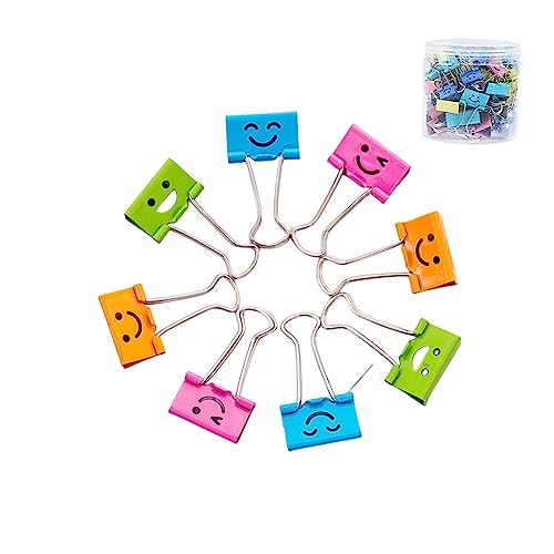 PPROMISE Flourish Binder-Clips, 40 Stück, Metall-Clipklemmen mit niedlichem Lächeln, farbige Büroklammern für Büro, Schule, Zuhause (19 mm) von PROMISE FLOURISH