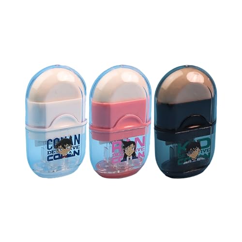 PROMISE FLOURISH Bleistiftspitzer mit Radiergummi, 3 Stück, handlicher kleiner Bleistiftspitzer mit transparenter Schutzhülle (Jugendmuster) von PROMISE FLOURISH