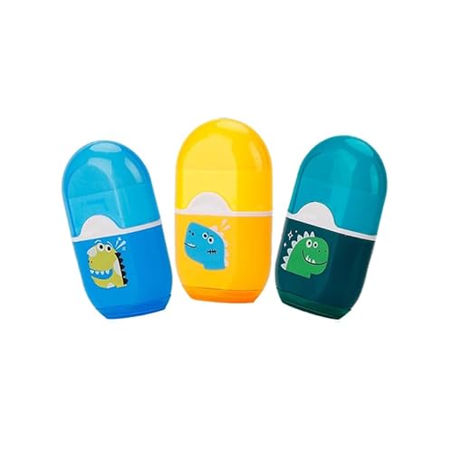 PROMISE FLOURISH Bleistiftspitzer mit Radiergummi, 3 Stück, manueller Bleistiftspitzer und Radiergummi, 2-in-1 (Dinosauriermuster) von PROMISE FLOURISH