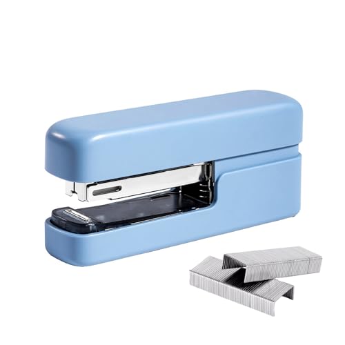 PROMISE FLOURISH Heftgerät für den Schreibtisch, 100 Heftklammern, tragbarer, ergonomischer Handhefter, eingebauter Heftklammerentferner für Büro, Schule, Zuhause (blau) von PROMISE FLOURISH