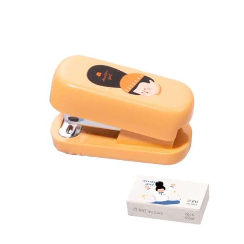 PROMISE FLOURISH Mini-Heftgerät-Set, Cartoon-Charakter-Hefter mit 830 Heftklammern (Orange) von PROMISE FLOURISH