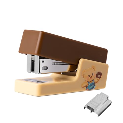 PROMISE FLOURISH Mini-Heftgerät für den Schreibtisch, niedlicher Butterbär-Tacker mit 830 Heftklammern (braun) von PROMISE FLOURISH