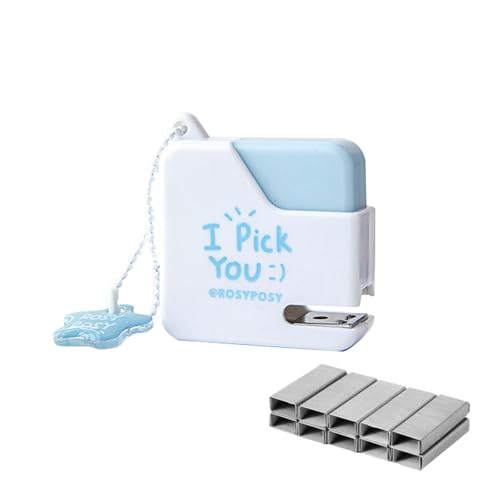 PROMISE FLOURISH Mini-Heftgerät mit 1 Box Heftklammern, Büro-Desktop-Schlüsselanhänger-Hefter für 10 Blatt Kapazität (blau) von PROMISE FLOURISH