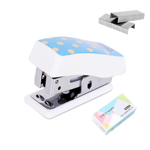 PROMISE FLOURISH Mini-Heftgerät mit Heftklammerentferner, 830 Standardklammern, Büro-Desktop-Hefter für Studenten, Lehrer, Arbeiter (Blau) von PROMISE FLOURISH