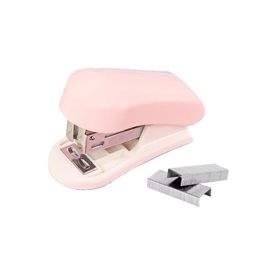 PROMISE FLOURISH Mini-Heftgerät mit Klammerentferner, Desktop-Hefter mit 1 Box Heftklammern (Rosa) von PROMISE FLOURISH