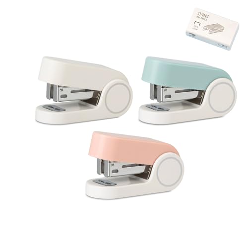 PROMISE FLOURISH Multifunktionaler Mini-Heftgerät, Bürotacker und 3 Boxen Heftklammern für Büro, Schule, Familie, Studenten (weiß, blau, rosa) von PROMISE FLOURISH