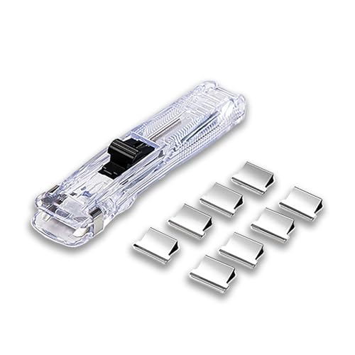 PROMISE FLOURISH Tragbarer Papierklammerspender, groß, mit 8 Edelstahl-Metall-Nachfüllklammern, schneller Papierknipser für Schreibtisch, Dokumente, Büro, Zuhause, Schule, 1 Packung (weiß) von PROMISE FLOURISH