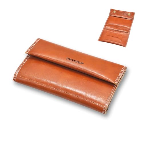 PROMOTEUP Tabakbeutel aus PU-Leder für Drehpapier und Filter | Magnetverschluss | Kompakt und funktional | Inklusive Paper Pocket und Reißverschlussfach（Braun） von PROMOTEUP
