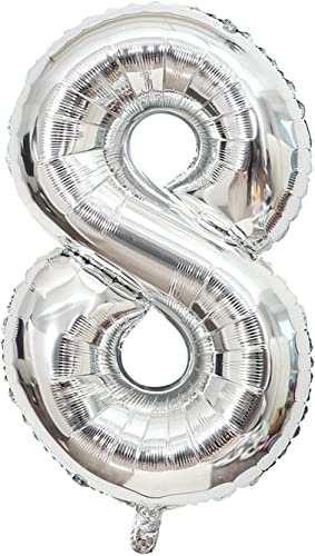 Ballon Geburtstag 8 Jahre, Silber – 101 cm Ballon Zahl 8 Silber – Dekoration Geburtstag 8 Jahre – Dekoration Party – Fliegt dank Helium .. von PROMYSTICAL
