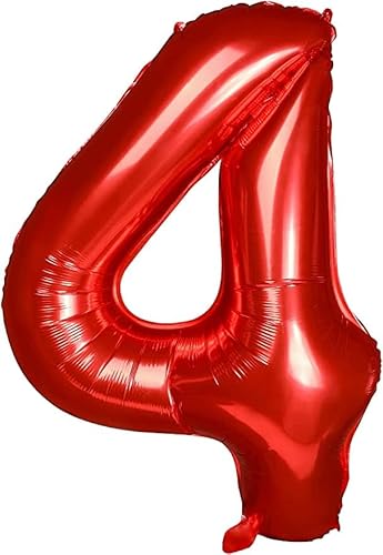 Luftballon zum 4. Geburtstag, Rot, 101 cm, Zahlen-Ballon, Nummer 4, Rot, Dekoration zum Geburtstag, 4 Jahre, Dekoration für Party, fliegt dank Helium.. von PROMYSTICAL