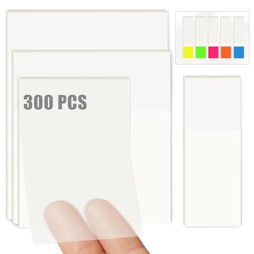 PROPOG Transparente Haftnotizen, Durchsichtige Post It Transparent Sticky Notes Fünf Größen Klebezettel für Schulsachen Lehrerbedarf Büro Studium Must Haves Lernen Zubehör 300 Blätter von PROPOG