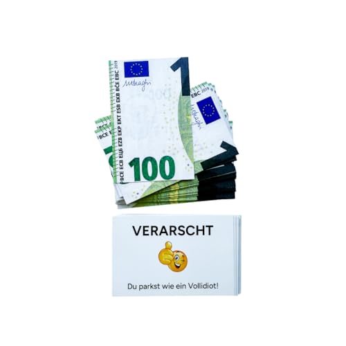 PROVISO TOOLS Scheiße geparkt Karte – Lustige Falschparker-Karten 85x55mm, scheisse geparkt, auto gadgets, falschparker Karten, grün (100€ Geldschein-Design), 300g/m² von PROVISO TOOLS