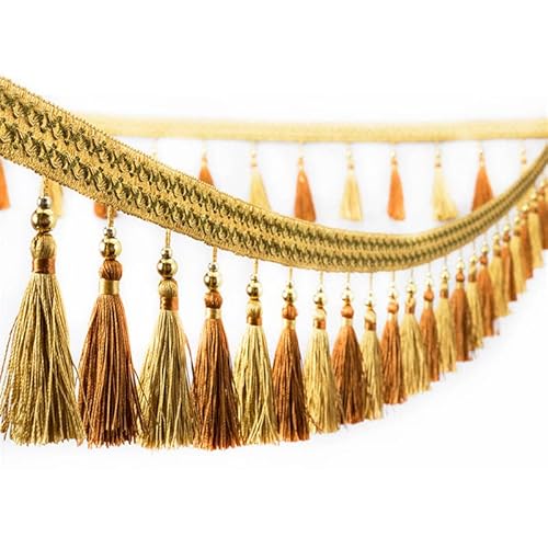 1 Meter elegante Fransenborte mit Perlenquaste – dekoratives Band for Bastelarbeiten, Lampenschirme und Möbelkanten(Yeiiow) von PRPRP