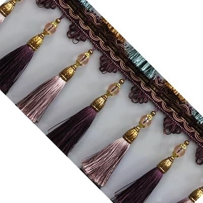 1 Meter elegante Fransenborte mit Perlenquaste – dekoratives Nähband for Lampenschirme, Kissen und Bastelarbeiten(Dark Purple) von PRPRP