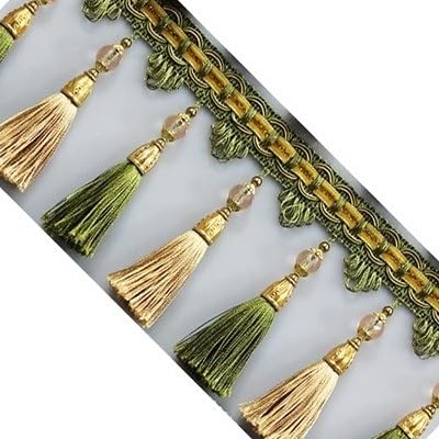 1 Meter elegante Fransenborte mit Perlenquaste – dekoratives Nähband for Lampenschirme, Kissen und Bastelarbeiten(Grün) von PRPRP