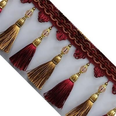 1 Meter elegante Fransenborte mit Perlenquaste – dekoratives Nähband for Lampenschirme, Kissen und Bastelarbeiten(Wine Red) von PRPRP