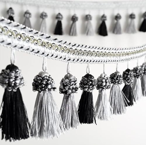 1 Yard geflochtene Perlenkugel-Quastenfransenbesatz for DIY-Heimdekoration – elegante Vorhang- und Tischdeckendekoration(Black) von PRPRP