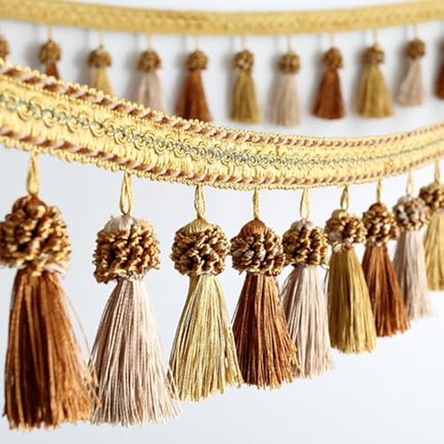 1 Yard geflochtene Perlenkugel-Quastenfransenbesatz for DIY-Heimdekoration – elegante Vorhang- und Tischdeckendekoration(Yellow) von PRPRP