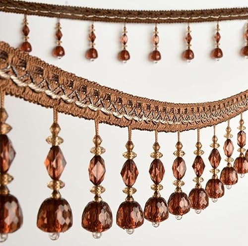 12 Meter Spitzenbesatz mit Kristallperlen – Elegantes Fransenband mit hängenden Perlen for Nähen und for die Heimdekoration(Bruin) von PRPRP