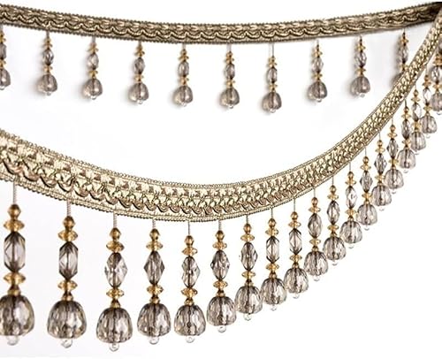 12 Meter Spitzenbesatz mit Kristallperlen – Elegantes Fransenband mit hängenden Perlen for Nähen und for die Heimdekoration(Champagne) von PRPRP